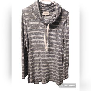 OLIVE & OAK  Cowl Neck Knit Top Blue & White Striped Womens Size Large